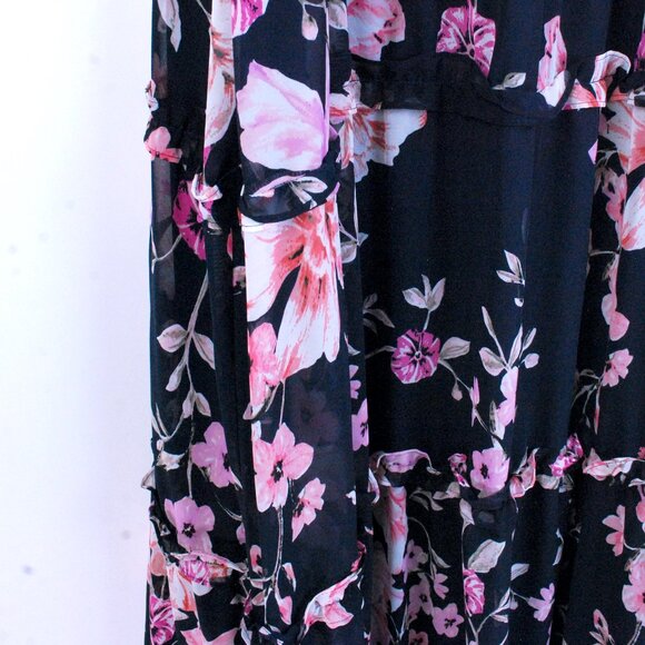 Eliza J. Navy Floral Tiered Chiffon Ruffled Coquette Soft Girl Cottagecore Dress - Picture 8 of 11